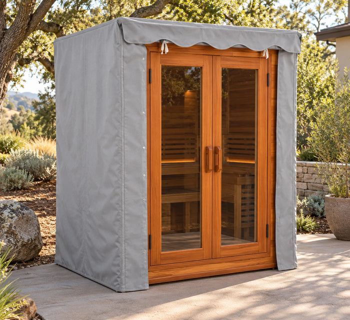 Custom Sauna Cover shown in a sauna setting