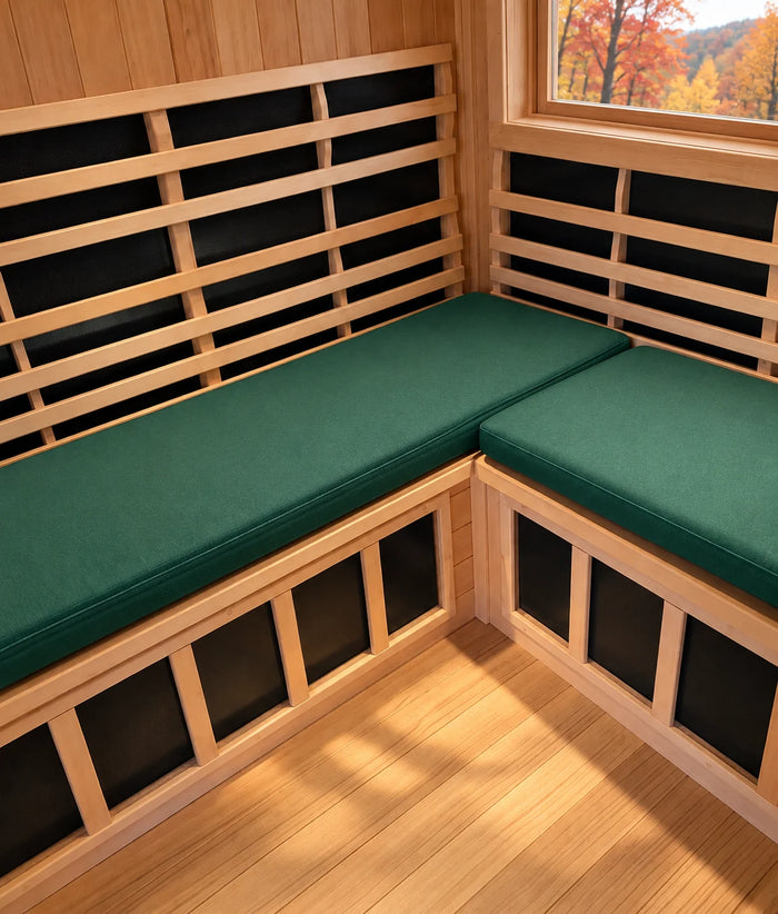 Custom Sauna Cushion shown on sauna seating