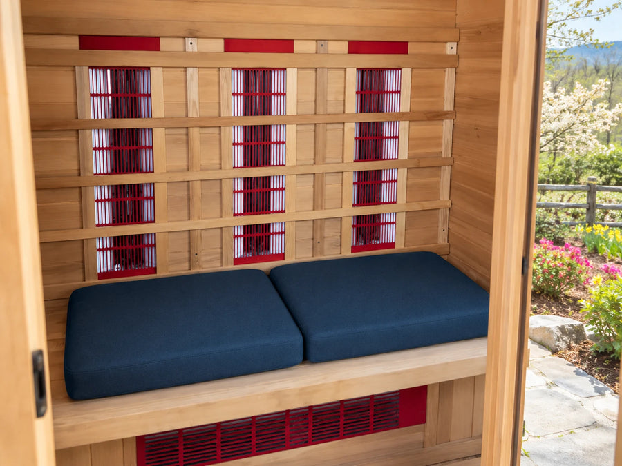 One Person Sauna Cushion  (2 Cushions) shown in a sauna setting