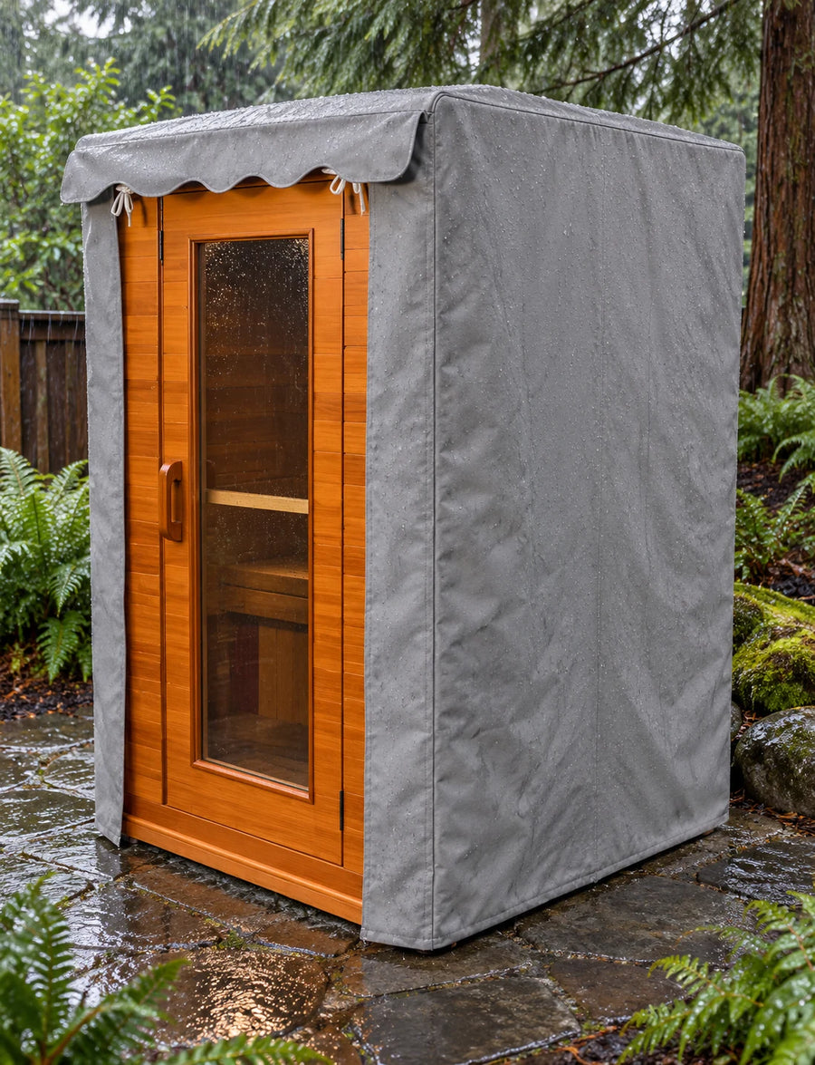 Custom Sauna Cover shown in a sauna setting
