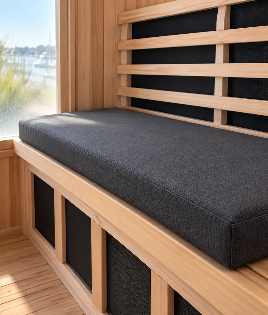 Custom Sauna Cushion shown on sauna seating