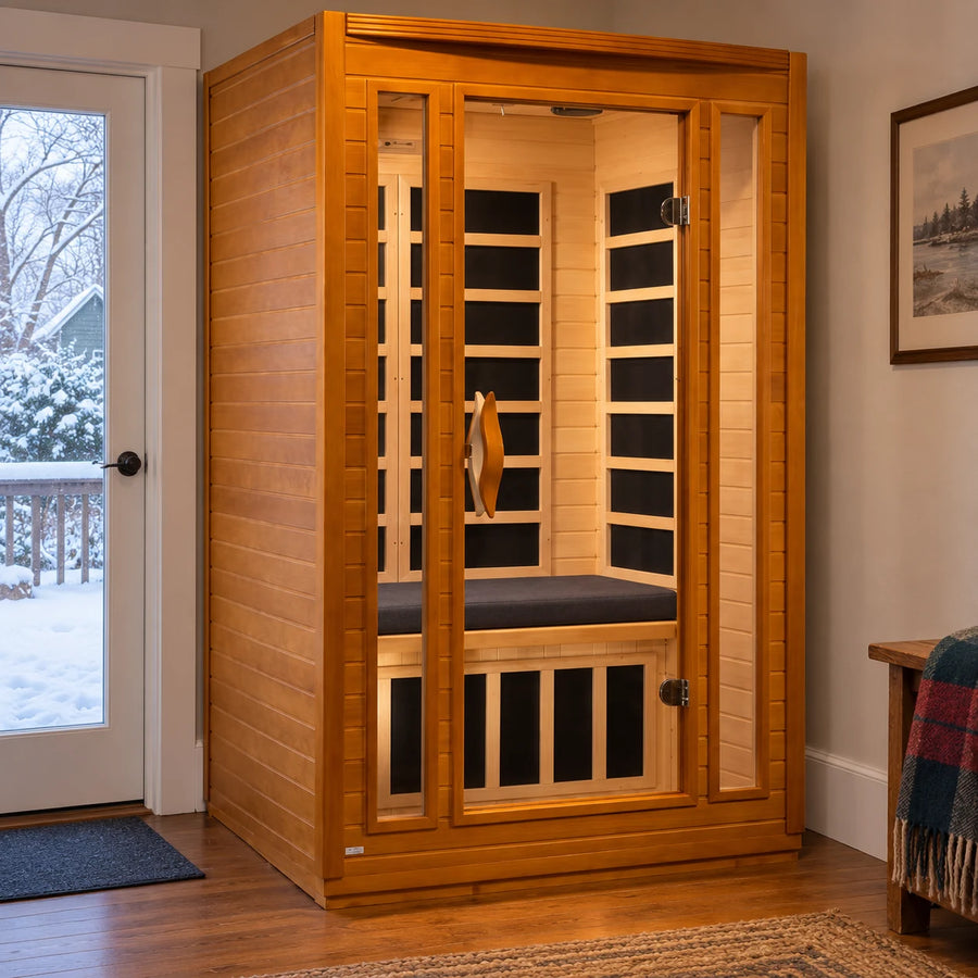 Sauna Cushion - Golden Designs shown on sauna seating