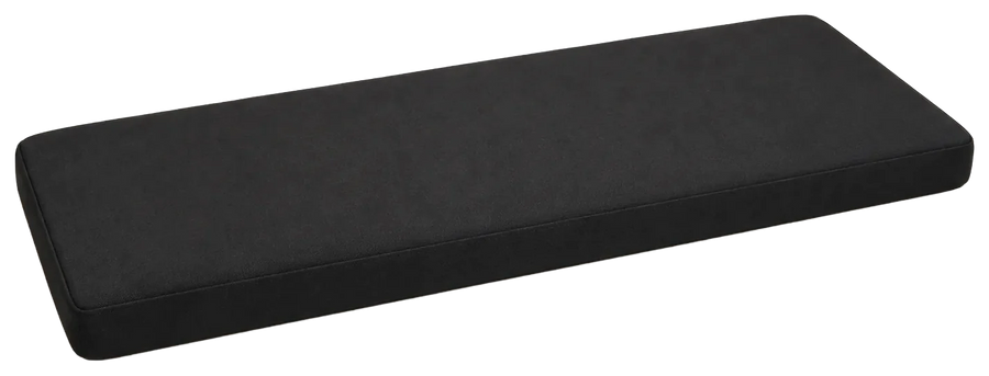 Black rectangular sauna cushion in an angled product view, isolated