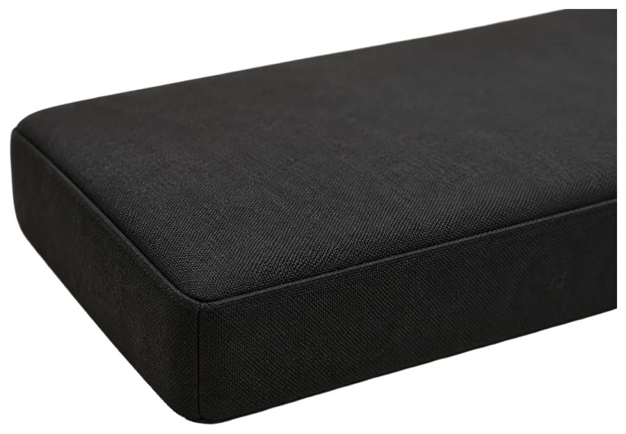 Black cushion fabric, piping and corner seam detail, isolated