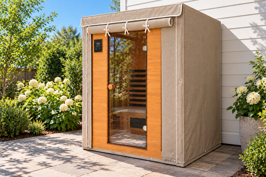 PREMIUM Cover - All in One (Sauna Cover with Insulated Thermal Cover) — Linen Avena warm beige