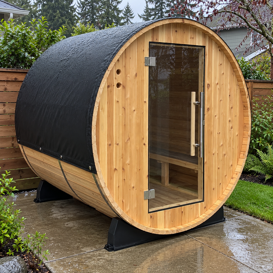 Custom Barrel Sauna Cover — Black