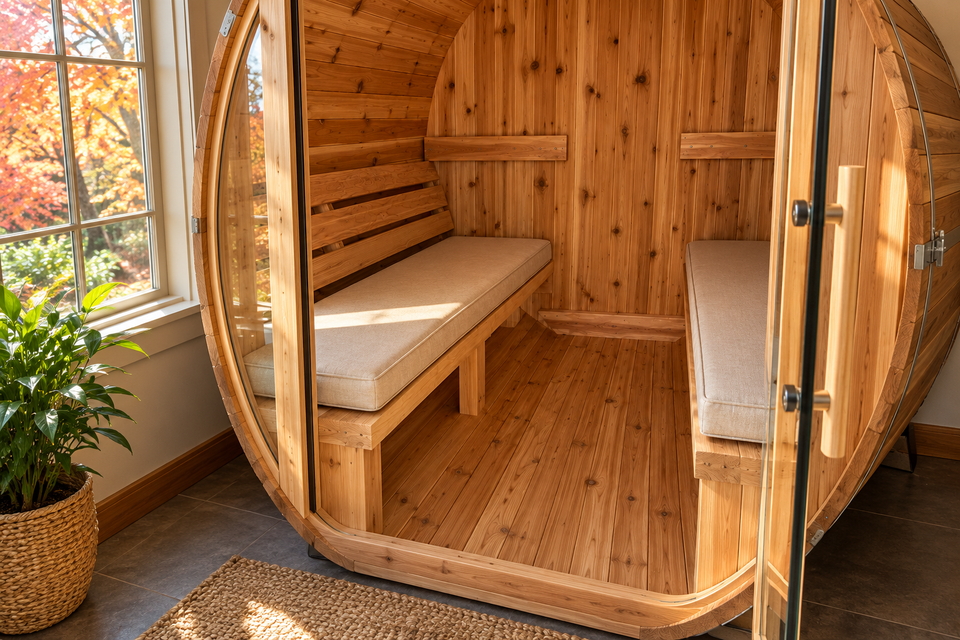 Custom Barrel Sauna Cushion — Linen beige