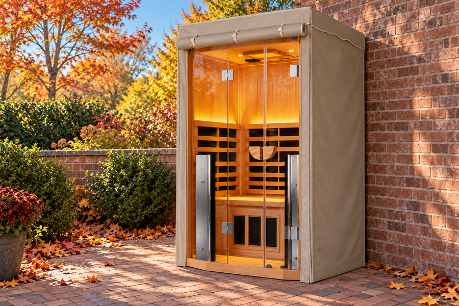 Sauna Cover - Clearlight Saunas — Avena Linen natural warm beige/taupe matching the reference, NEVER white