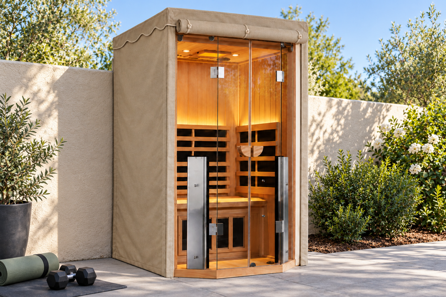 Sauna Cover - Clearlight Saunas — Avena Linen natural warm beige/taupe matching reference, NEVER white