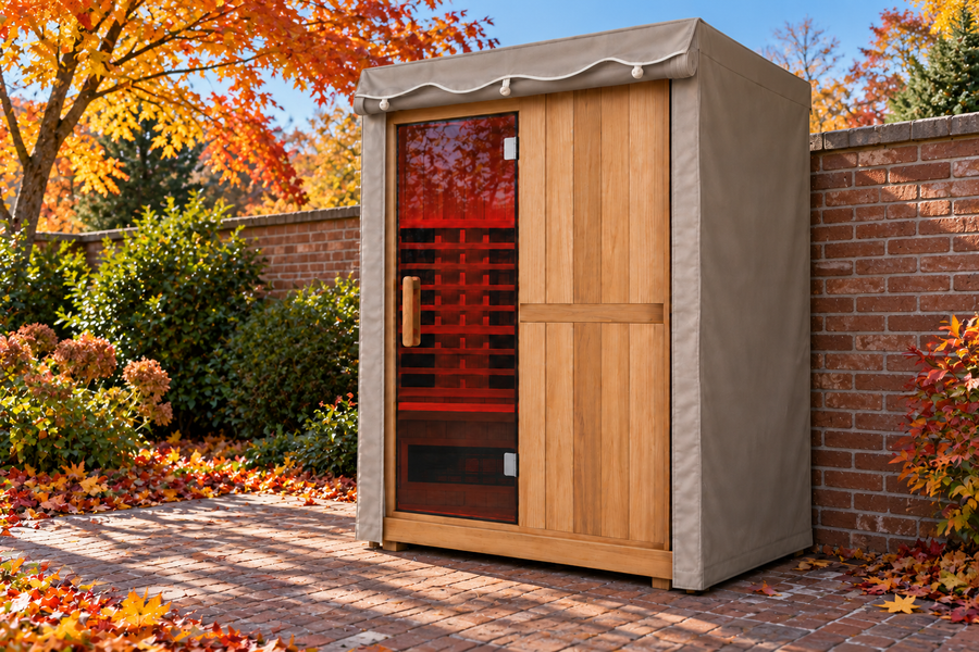 Sauna Cover - Finnmark Designs — Avena Linen natural warm beige/taupe matching the reference, NEVER white