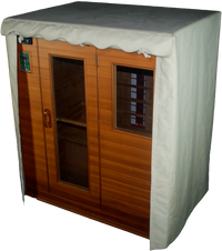 Outdoor Sauna Cover with door rolled up and secured at top
