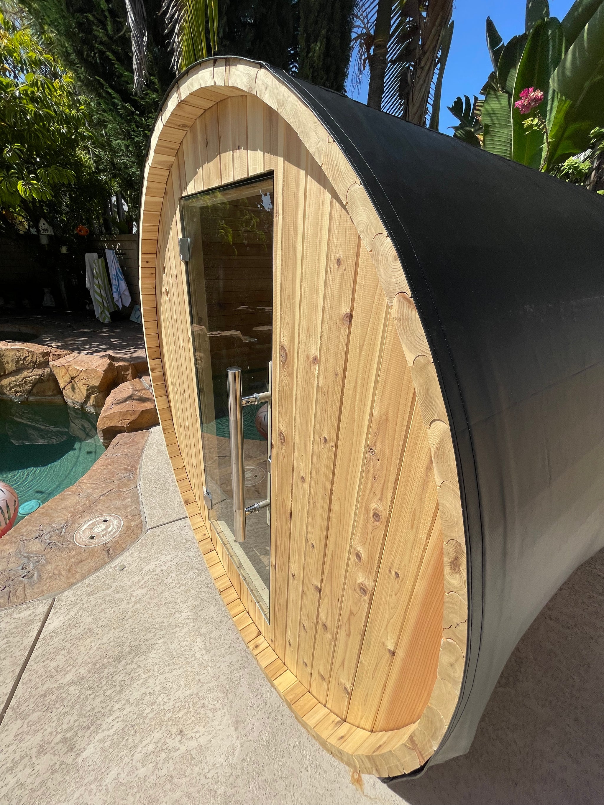 sauna tarp Outdoor Barrel Sauna Cover – SaunaCovers.com