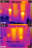 Outdoor Sauna Cover showing thermal image with and without sauna cover