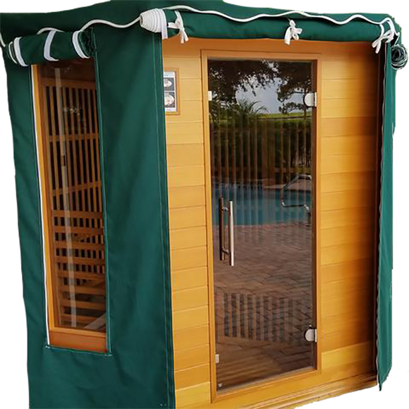 Outdoor Sauna Cover showing side window flaps add on option