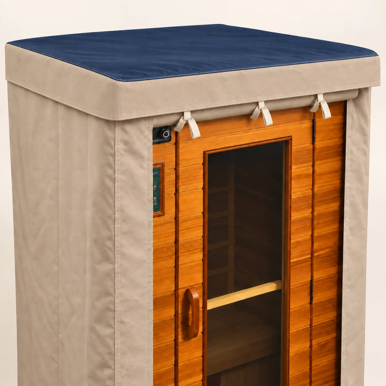 AI illustration: one-piece straight valance wraps seamlessly around the front and both sides, with natural door ties.