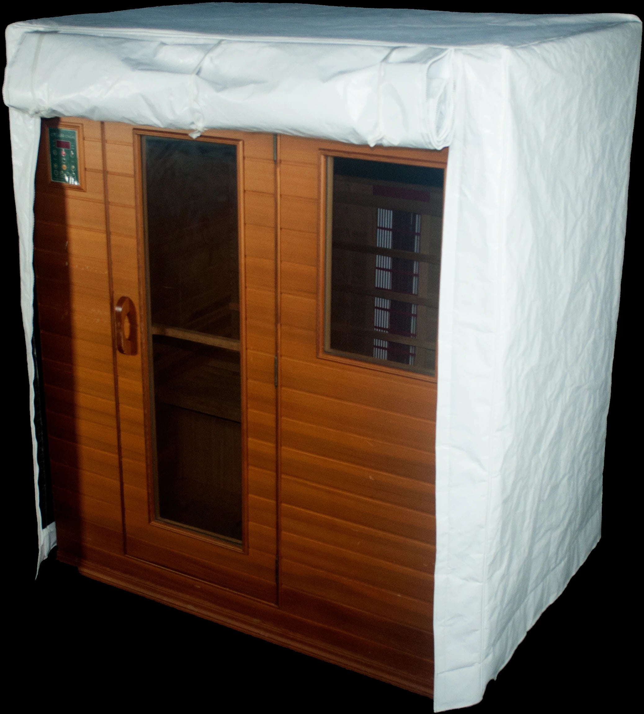 Silver insulated thermal cover with its standard front door rolled up